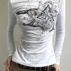 White Y2K Graphic Fitted Top