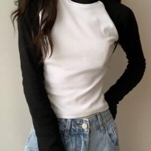 Raglan Black and White Fitted Top